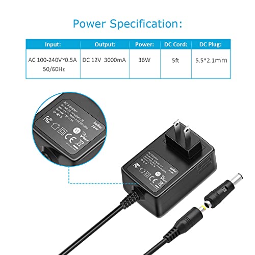 Belker 12V 3A 2.5A Ac Dc Power Adapter Supply Cord Wall Charger For 12 Volt Electronics - 3000Ma Max. #TOP2