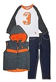 Juego de 3 piezas U.S. Polo Assn. Boys\' Toddler Vest, Long Sleeve T-Shirt, and Denim Jean Set, Bubble Charcoal, 3T