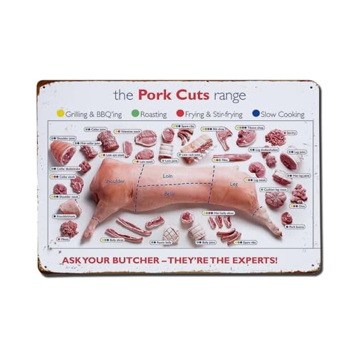 Pork Cuts Butcher Chart Metal Tin Sign Vintage Garden Bedroom Cafe Bar Man Cave Home Wall Decor Metal Poster 8x12 in
