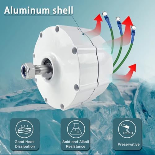 High Efficiency 10000W Gearless Three-Phase AC Generator, 12V-220V Portable Home Power Generator with Base, Hydro Wind Turbine System (Includes Controller)