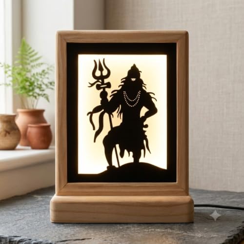 Image of Divine Shiva Backlit Table Lamp, Soothing Warm Backlight for Meditation, Durable MDF and Acrylic Construction, Includes Power Adapter, Natural, 8.25 inch (Sqr Shiva)