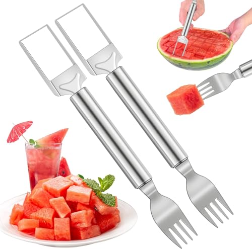 2Pcs Watermelon Cutter Slicer Tool, Stainless Steel 2-in-1 Watermelon Fork Slicer, Portable...