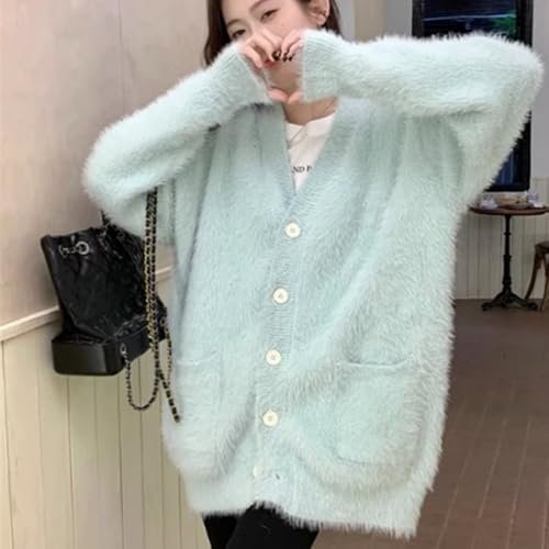 Oversized Cardigan Mint Green Sweater Jacket Long Sleeve Girls Womens Knitted Tops2