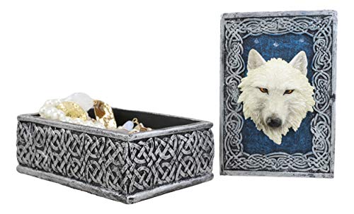 Ebros Gift Celtic Blue Starry Night Element Alpha Wolf Rectangular Decorative Box Figurine As Keepsake Jewelry Stash Storage Decor Of Timberwolves Wolves Animal Totem Spirit Sculpture (Snow White) #TOP1