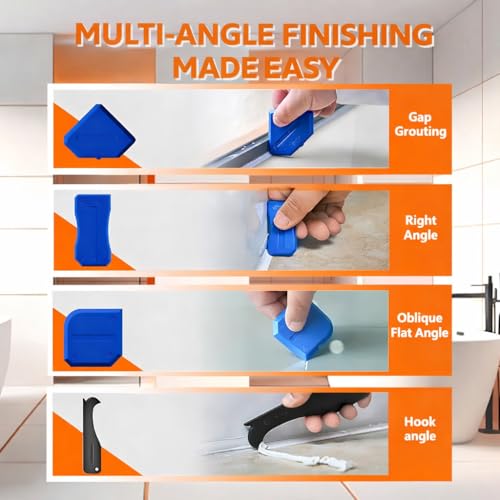 Silicone Caulking Tools 3 in 1, Sealant Finishing Tool with Grout Remove Scraper, Caulk Remover and Angle Scraper Glass Glue for Bathroom, Kitchen, Sink, Shower, Tile and Window Sealing