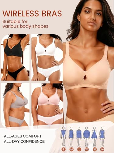 Image of Bras for Women Wireless Seamless Full Coverage Supportive Bralette | No Underwire,T-Shirt,Lift,Support,Semi-fixed Cups,Push Up,Crossover,Plunge,Soft Breathable Comfort Everyday Essentials Bras