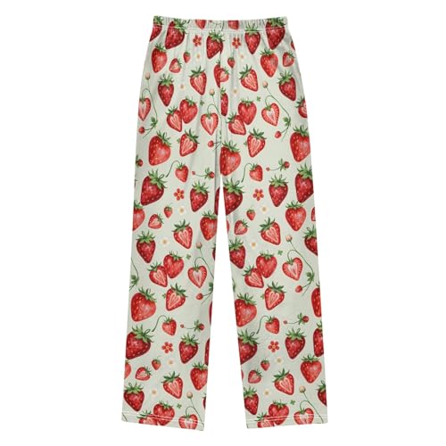 Pajama Pants Lounge Sleep PJ Bottoms Sleepwear Elastic Waist Drawstring S Strawberry2