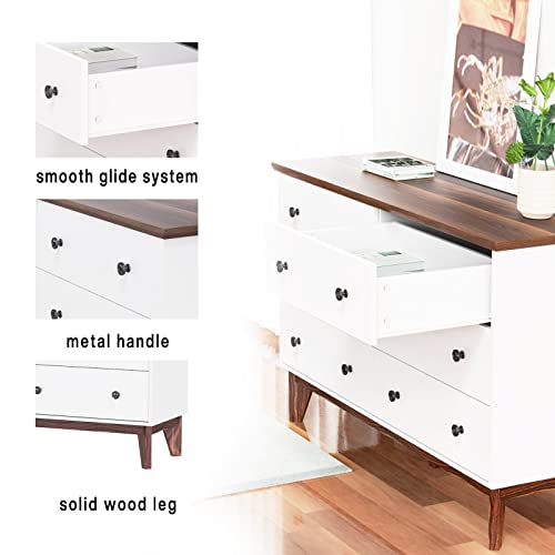 Jozzby 6-Drawer Double Dresser With Wide Drawers,White Dresser For Bedroom, Wood Storage Chest Of Drawers For Living Room Hallway Entryway #TOP4