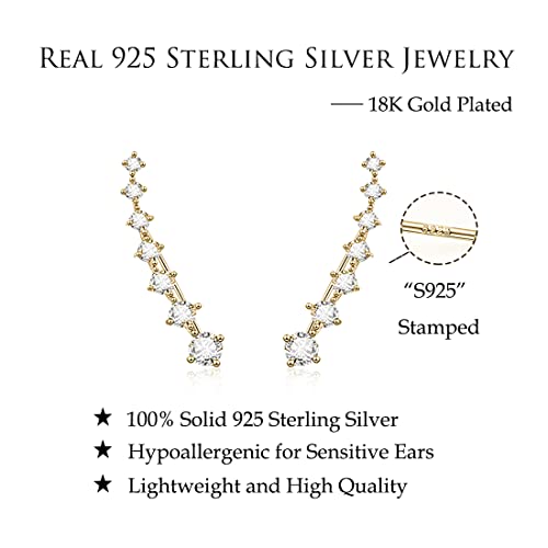 Reffeer Sterling Silver 7 Crystals Cuff Earrings Climber For Women Girls Cz Crawler Earrings Wraps (B-Gold) #TOP5