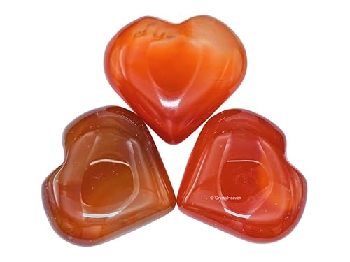 Image of Crystal Heaven Certified Red Onyx Heart Palm Pebbles Stones For Anxiety Stress Relief Massage - Aaa Grade Original Healing Gemstone Agate Heart Palm Stone For Yoga Meditation Spiritual