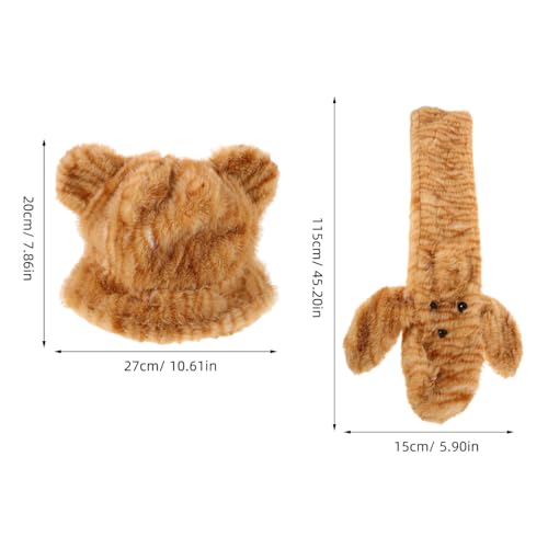 BESPORTBLE 1Set Cute Tiger Print Plush Hat and Scarf Women Warm Dual Purpose Beanie and Scarf Fuzzy Winter Accessory for Cold Weather Cheetah Print Bonnet and Animal Hat Light Brown2