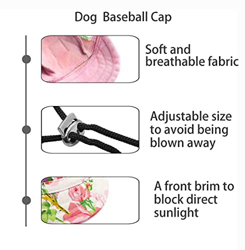 Yaodhaod Dog Baseball Cap Adjustable Dog Outdoor Sport Sun Protection Baseball Hat Pet Casual Cap Visor Sunbonnet With Ear Holes,Summer Travel Sport Hat Outfit (Flowers, M) #TOP1