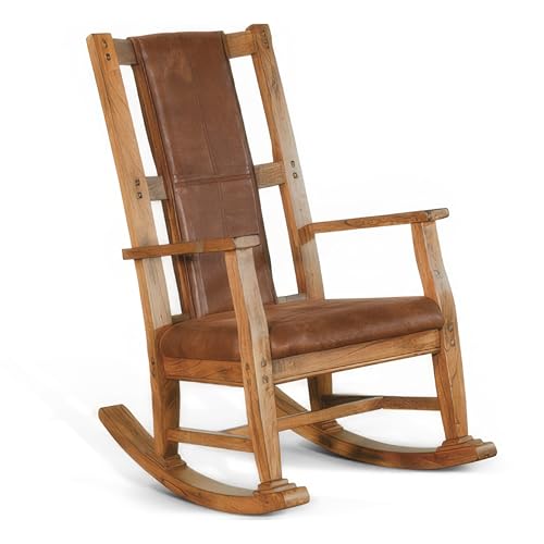Butaca Mecedora con Asiento de Cuero Sintético Marrón