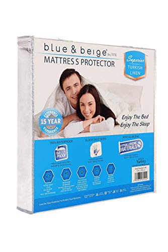Blue & Beige by tfng Mattress Protector Waterproof Cotton Breathable (Small Double UK (120x190cm))
