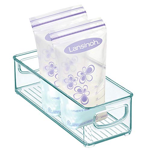 mDesign Cajones de plástico sin BPA para alimentos infantiles – Organizador de cocina con asas – Práctica caja de almacenaje de plástico para bolsas de leche materna – azul claro