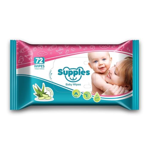 Image of Amazon Brand - Supples Baby Wipes | 864 Wipes | 72 Wipes x 12 Packs | Enriched With Aloe Vera and Vitamin E | Alcohol-Free and Paraben-Free | Pure Water-Based formulation