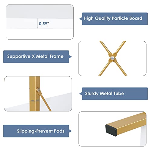 Finetones 5-Tier Ladder Shelf, Free Standing A-Shape Display Bookcase, Storage Organizer Unit With Metal Frame, Flower Stand Plant Rack For Living Room, Kitchen, Bathroom, Home Office, White/Gold #TOP5