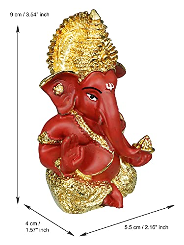 Image of eCraftIndia Golden And Red Polyresin Lord Ganesha Idol For Home, Temple, Office, Car Dashboard - Divine Home Decor For Ganesha Devotees- Gift For Family, Friends- Suitable For Ganesh Chaturthi, Diwali