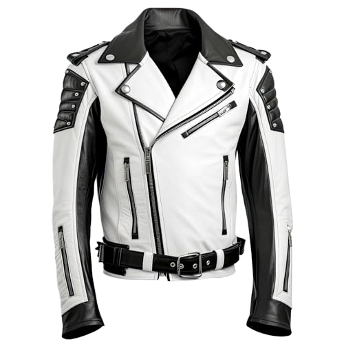 Chaqueta de cuero para hombre blanco y negro miniatura 1