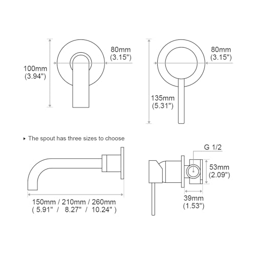 Robinet de lavabo mural mitigeur mono-commande eau chaude froide noir mat - 4