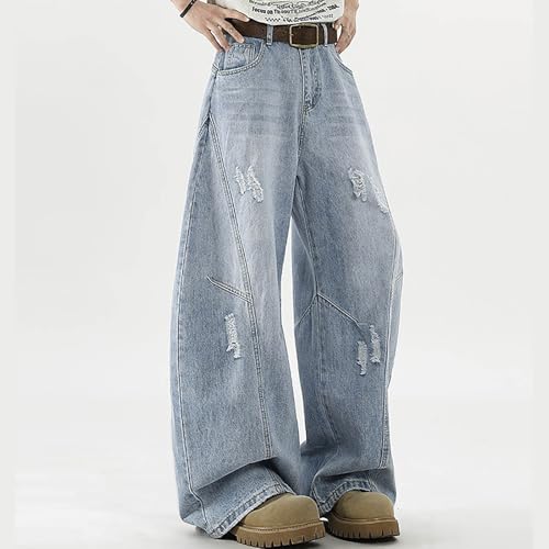 Pantalones vaqueros holgados Y2K unisex de pierna ancha y estilo hip hop para uso diario 6