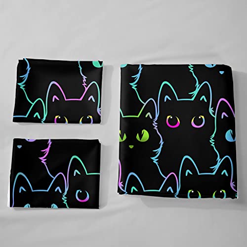 HOSIMA Cat Duvet Covers Sets for Boys and Girls Kids Cute Colorful Gradient Line Cartoon Black Cat Comforter Cover with 2 Pillowcases(Cat Double) - Image 4