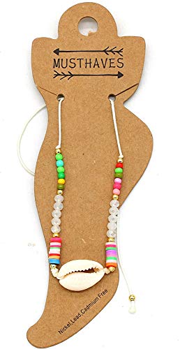 Preisvergleich Produktbild Musthaves Damen Fußkettchen mit Perlen und Muschel - Anklet - Länge einstellbar (Weiß)
