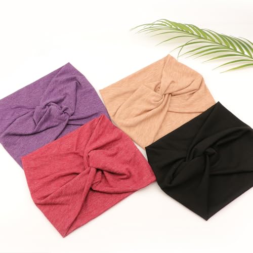 Image of DRESHOW 4 Pack Turban Headbands for Women Wide Vintage Head Wraps Knotted Cute Hair Band Accessories