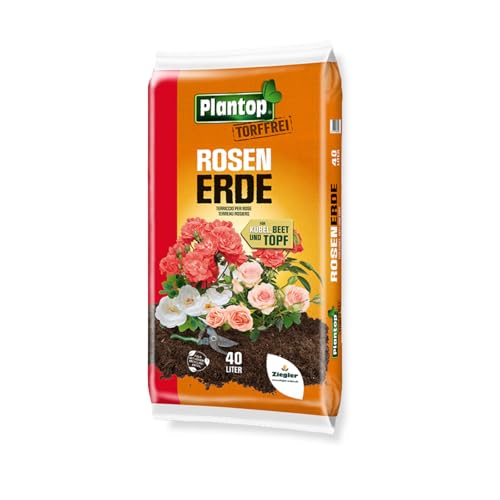Plantop Rosenerde torffrei 40 Liter Spezialerde für Rosen & Blühsträucher Mit Kokosmark Ton & Depotdünger Strukturstabil & wasserspeichernd 100% torffreies Kultursubstrat 40 Liter