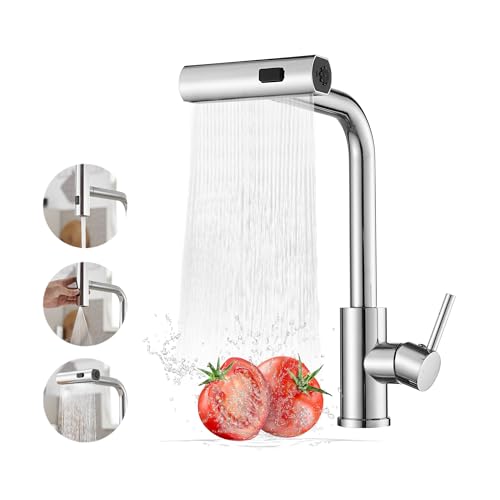 JOOM Robinet de Cuisine Cascade avec Douchette Extractible, Mitigeur Cuisine Rabattable 3 Modes (Sweep, Cascade, Jet), Acier Inoxydable Flexible Rotatif 360°,...