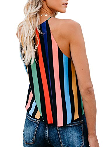 Topstype Women's Summer Sleeveless Crew Neck Tank Tops Camis Front Tie Knot Casual Shirt Keyhole Front Blouse(Medium,Black Stripe) #TOP1