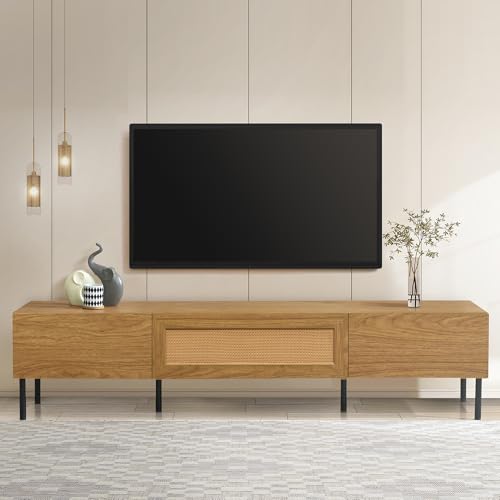 Merax Boho TV Stand for TVs up to 80'', Modern Farmhouse Media Console, Entertainment Center with Metal Legs, TV Cabinet for Living Room, Home Theatre,Wood