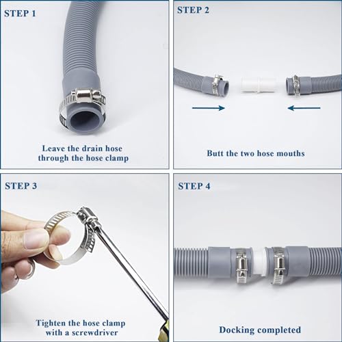 Drain Hose Extension for Washing Machines, 1M Universal Washing Machine Hose, Drain Hose Dishwasher Extension Set Including Hose Connector and Hose Clamps