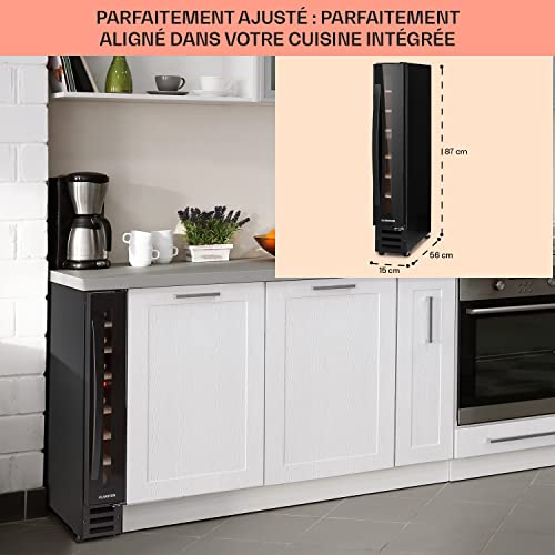 KLARSTEIN Cave a Vin Encastrable, Caves à Vin de 20L avec une Porte en Verre, Cave a Vins à Zone Unique, Bar Intérieur/Extérieur, Frigo a de Vieillissement, Mini à 7 Bouteilles