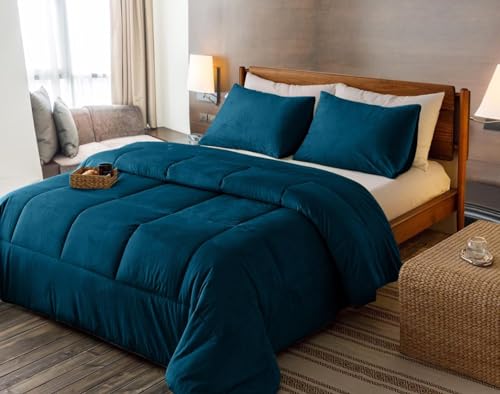 Selection Bedding Queen Velvet Comforter Set, Teal Blue