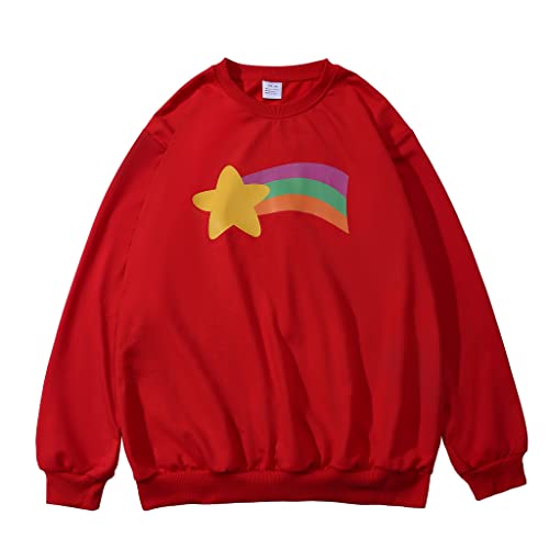RocailleCos Mabel Pines Cosplay Costume Sweater Rainbow Crewneck Sweatshirt Long Sleeve Top for Women (M red)