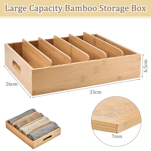 LPAMABA Bamboo Box Adjustable Pot Lid Storage Wooden Pans Storage Bamboo Pot Lid Organiser Lid Holder with 5 Dividers 2 Handles Kitchen - Image 2