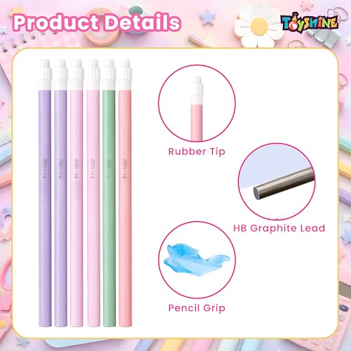 Image of Toyshine Triangular HB Pencil Set with Erasers on Top | Pack of 12 Writing Pencils with Sharpener & Pencil Cap | Comfortable Grip School Stationery for Kids & Students Birthday gift return gift