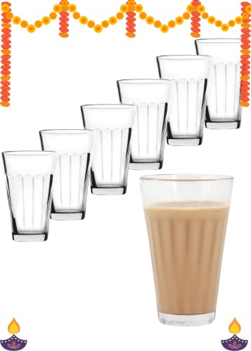 Indian Karigar Glass Cutting Chai Glasses Tea Glass Coffee Cups Mugs 125 Ml Set of 6 Transparent