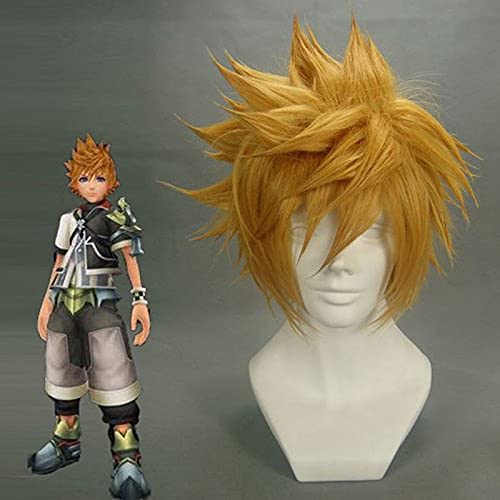 AHJSN gilt für Roxas Wig Ventus Cosplay Wig 30cm Golden Short Straight Synthetic Hair Man Anime Costume Party Perücke
