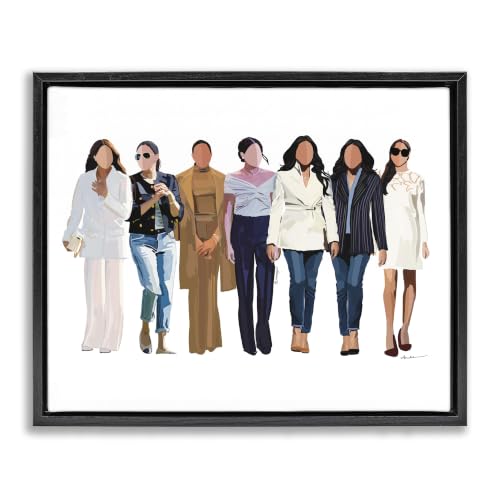 'Trendy Glam Women Walking Varied Fashion'| Floating Frame Canvas Art