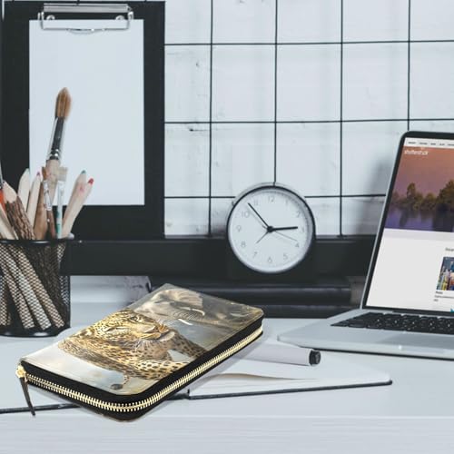 MNSRUU Womens Wallet Purses, Leopard Elephant Walk Clutch Purses for Women RFID Blocking Credit Card Holder Wallet Leather Zipper Coin Purse2