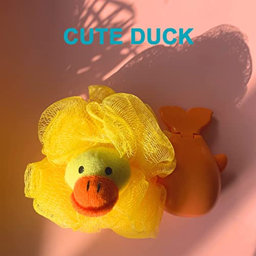 Loofah Exfoliating Shower Stuffed Sponge Pouf Mesh Brush with Animal Toys - Bath Spa Puff Scrubber Ball - Body Poof for Children Kids - Rich Foams Bubble(4.7" Each) Pack of 4