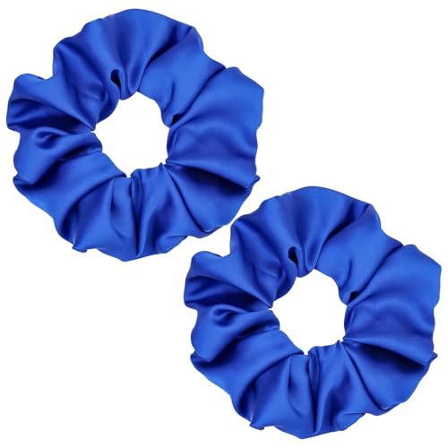 Oversized Satin Scrunchies for Women - 2 Pack Extra Large Hair Ties, Big Silk-Like Ponytail Holders, No-Damage Elastic Bands for Thick Curly Hair (Royal Blue)
