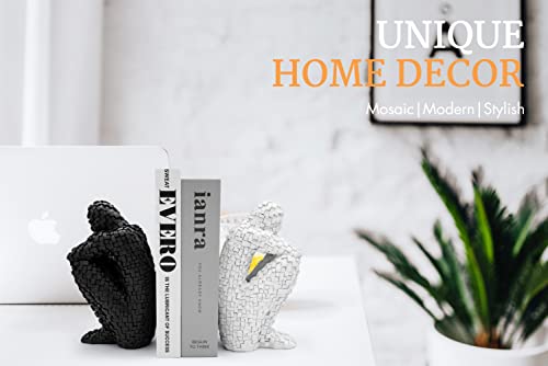 Hutyio Book Ends For Shelves Modern Bookends Mosaic Design Book End, Black White Book Ends For Heavy Books, 7.6" H Adjustable Bookends For Desk, Library,Office,Home Decor #TOP1