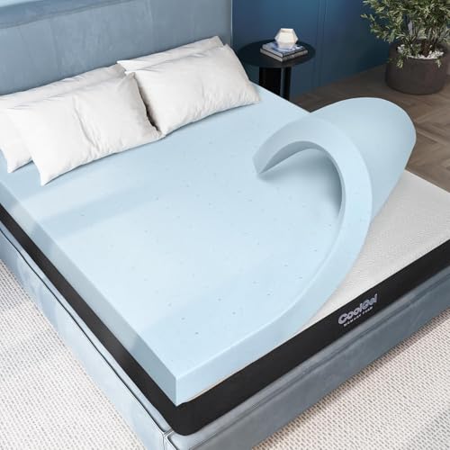 Image of COOL GEL Memory Foam Mattress Topper - 2 Inch Original Cool Gel Infused Memory Foam - Plush and Supportive, Pressure Relief - CertiPUR Ceritifed - Queen Size