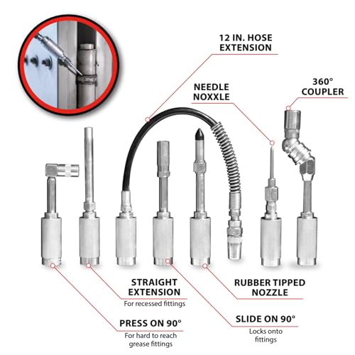 Image of Performance Tool W50049 Cordless Grease Gun Accessories, 7-Piece