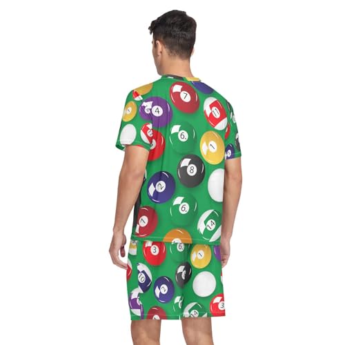 OTVEE Mens Pajamas Set Short Sleeve Color Billiards Balls Summer Sleepwear Pjs Set with Pockets2