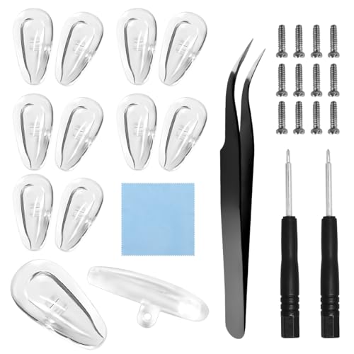 HiCycle2 Set di 6 paia di naselli per occhiali, a forma di goccia, in morbido silicone, con camera d'aria per occhiali. Contiene un paio di pinzette, un cacciavite e viti (Scerw-in, 14 x 7 mm)