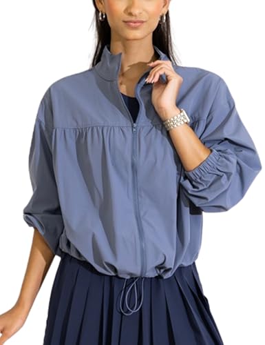 Huaqiao Womens Cropped Jackets Zip Up Lightweight Utility Anorak Coat Casual Drawstring Oversized Outfit